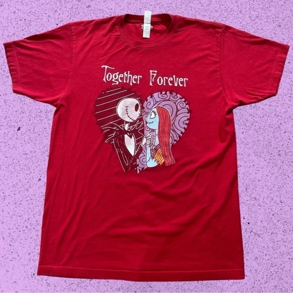 Nightmare before Christmas red Valentine’s Day t shirt men’s L together forever - Picture 3 of 5